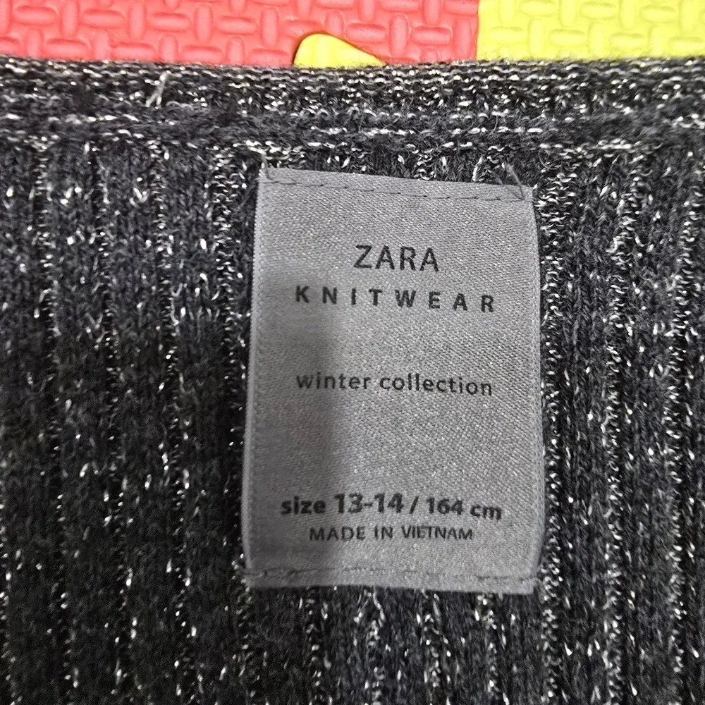 Zara Knitwear Girls Sparkling Metallic Gray Ribbed Cardigan Size‎ 13-14 /164cm